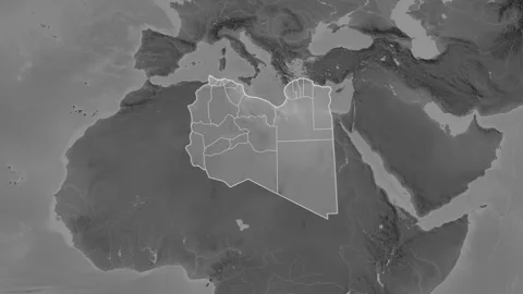 Libya map - extract. Regions. Grayscale. Labels Stock Footage 321678620