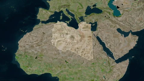 Libya map - extract. Regions. Satellite. Labels Stock Footage 321677743