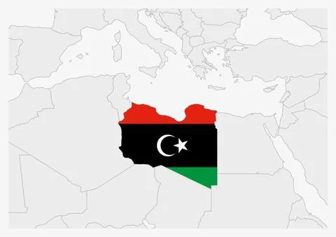 Libya map highlighted in Libya flag colors Stock Illustration