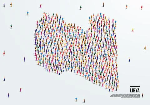 Libya Map. Large group of people form to create a shape of Libya Map. Stock Illustration