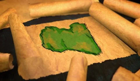 Libya Map Painting Unfolding Old Paper Scroll 3D Stock Illustration
