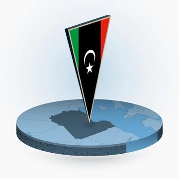 Libya map in round isometric style with triangular 3D flag of Libya Stock Illustration