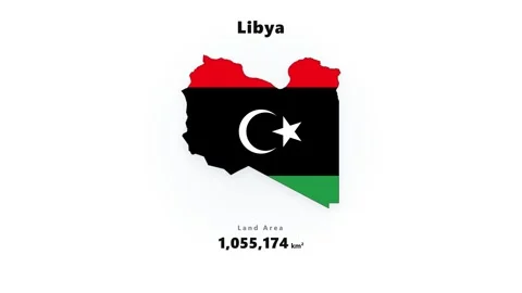 Libya map silhouette filled with red black green flag stripes, with white Stock Footage 345643973