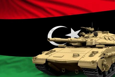 Libya modern tank with not real design on flag Stock Illustration