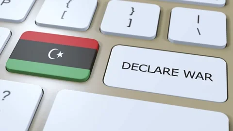 Libya National Flag and Declare War Button Stock Footage 268084240