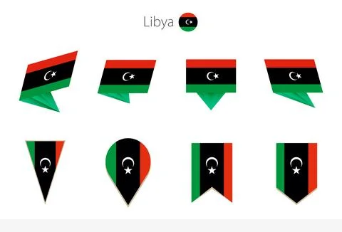 Libya national flag collection, eight versions of Libya vector flags. Stock Illustration