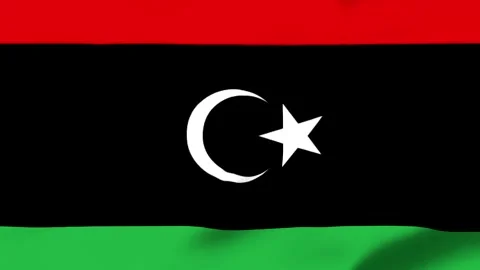 Libya national flag with crescent and star symbol waving in wind Stock Footage 343573304