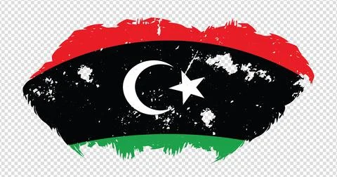 Libya national flag with distressed stroke brush effect on isolated background Stock Illustration