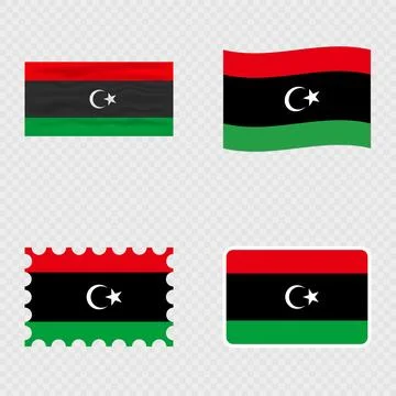 Libya national flag in four different styles. Stock Illustration