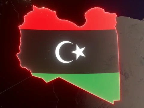Libya with national flag on night map Illustrazione stock