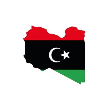 Libya national flag in a shape of country map Stock Illustration