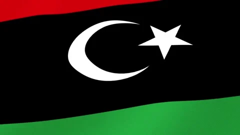 Libya National Flag Waving in Wind, Close View, Isolated Background Stock Footage 308842207