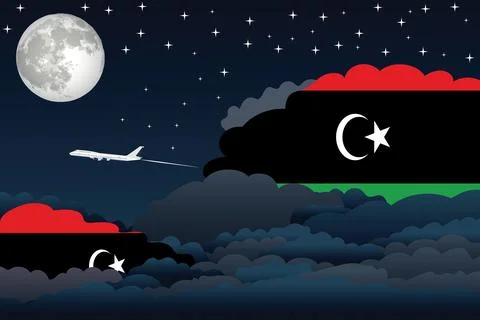 Libya Night Clouds Airplane Vector Illustration Illustrazione stock