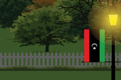 Libya Night Trees Lamp Vector Illustration Stock Illustration