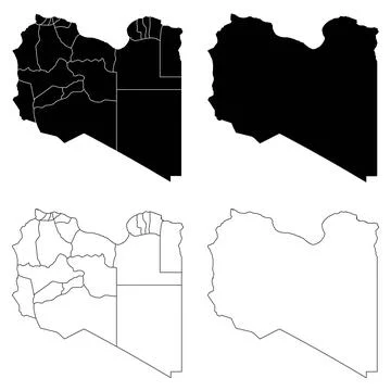 Libya Outline and Solid Fill Map Set. Stock Illustration