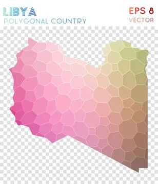 Libya polygonal map, mosaic style country. Positive low poly style, modern .. Stock Illustration