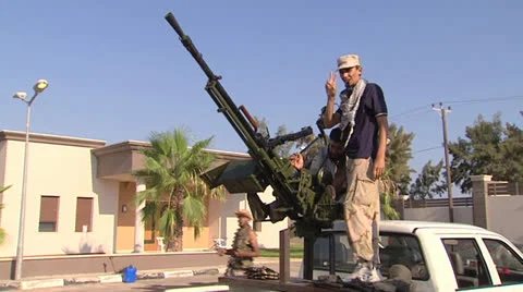 LIBYA - rebel with weapon 4 - August 2011- Tripoli Stock Footage