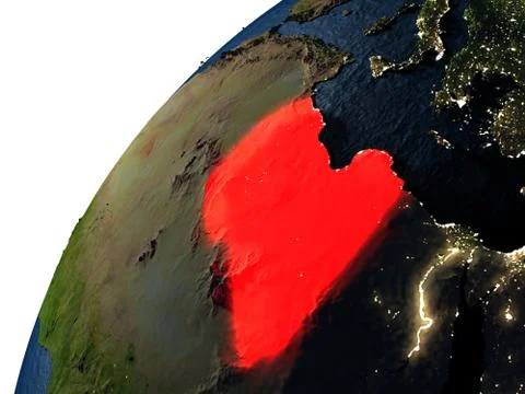 Libya in red on Earth at night Stock Illustration