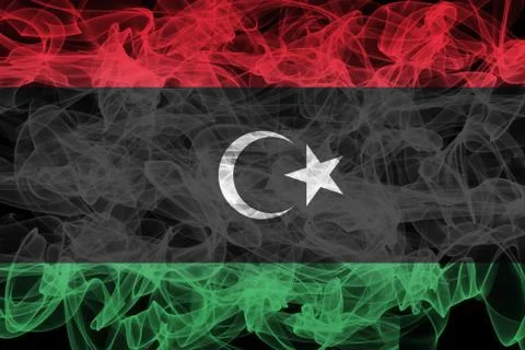 Libya Smoke Flag on Black Background, Libya flag Stock Illustration