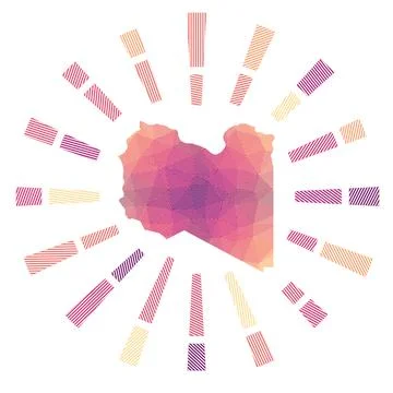 Libya sunburst. Low poly striped rays and map of the country. Captivating v.. Ilustração Stock