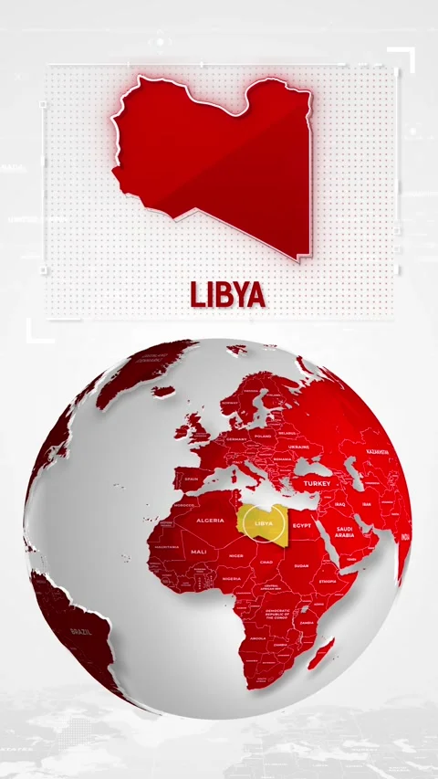 Libya Tech Map Over Rotating Globe Vertical Background Stock Footage 343308249
