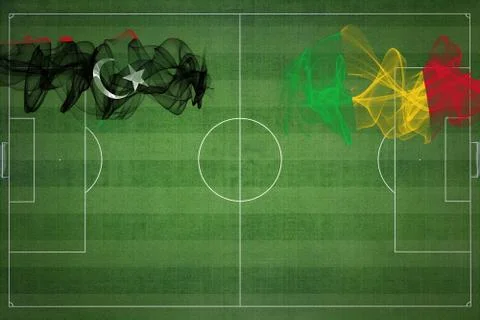 Libya vs Mali Soccer Match, national colors, national flags, soccer field, fo Illustrazione stock