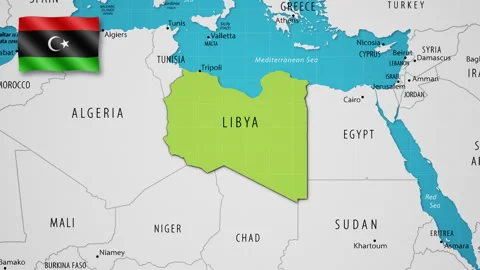 Libya on the World Map with Animated National Flag Stock Footage 316532201