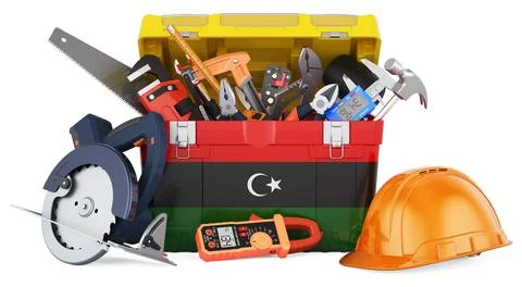 Libyan flag painted on the toolbox. Service, repair and construction in Libya Stock Illustration