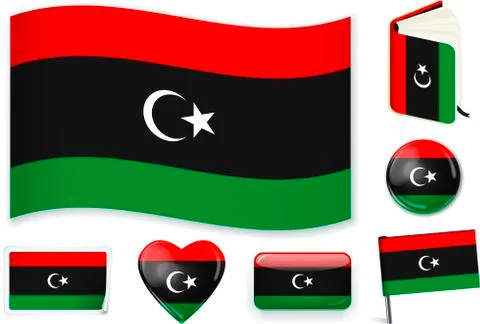 Libyan flag in seven shapes. Editable with separate layers. Stock Illustration