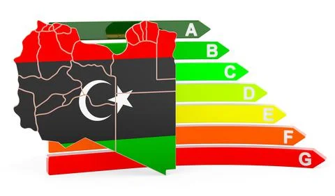 Libyan map with energy efficiency rating, 3D rendering Stock Illustration