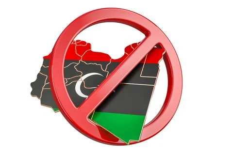 Libyan map with forbidden sign, 3D rendering Stock Illustration