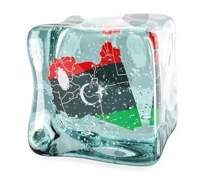 Libyan map frozen in ice cube, 3D rendering Stock Illustration