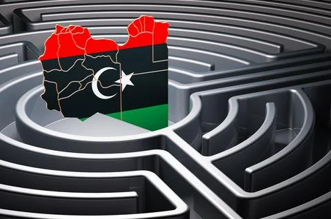 Libyan map inside labyrinth, 3D rendering Stock Illustration