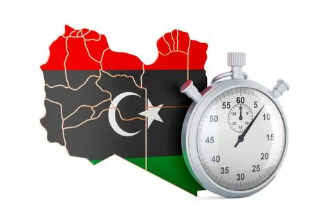 Libyan map with stopwatch, 3D rendering Stock Illustration