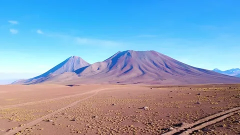 Licancabur Wide Static Drone Shot Atacama Desert Chile 4K Blue Sky Stock Footage 332174747
