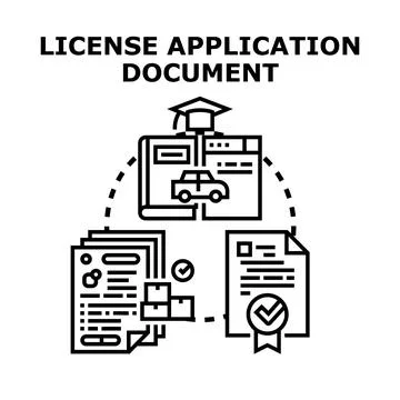 License application document process with various paperwork Stock Illustration