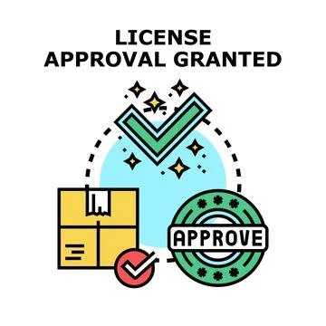 License approval granted concept with package and stamp Stock Illustration