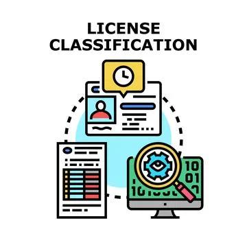 License classification process managing official permits and data Stock Illustration