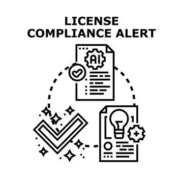 License compliance alert checking intellectual property documents Stock Illustration