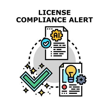 License compliance alert checking intellectual property documents Illustrazione stock