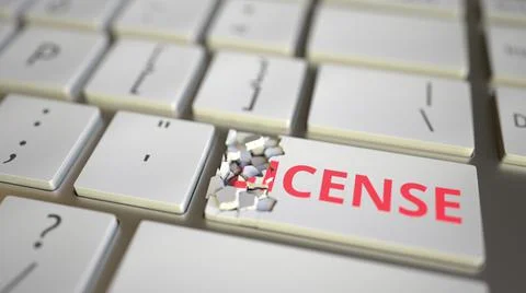 License key being destroyed on the computer keyboard. Conceptual 3D rendering イラスト素材