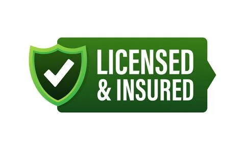 Licensed and insured vector icon with tick mark and shield Stock-Illustration