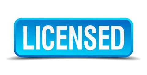 Licensed blue 3d realistic square isolated button Stock Illustration