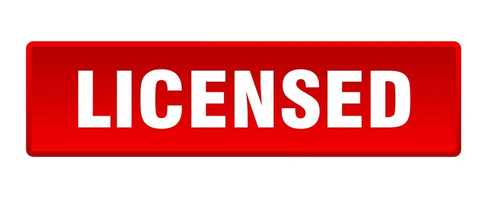 Licensed button. licensed square red push button Stock Illustration