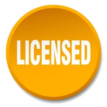 Licensed orange round flat isolated push button Stock Illustration