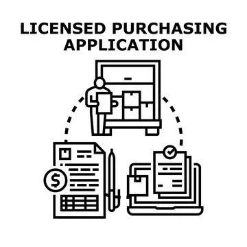 Licensed purchasing application concept vector illustrating workflow Stock Illustration