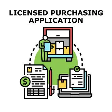 Licensed purchasing application concept vector illustrating workflow Stock Illustration