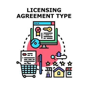 Licensing agreement type selecting products and property online Stock Illustration