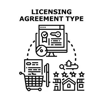 Licensing agreement type selecting products and property online Stock Illustration