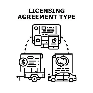 Licensing agreement types concept with diverse applications Stock Illustration